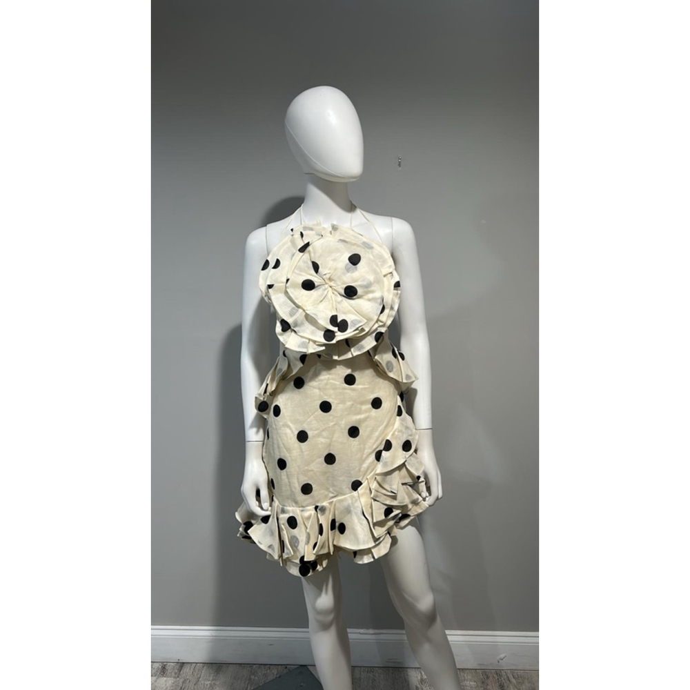 Zimmermann Black and White Polka Dot Crush Ruffle Mini Dress Size 4/6 (1) - Picture 8 of 13